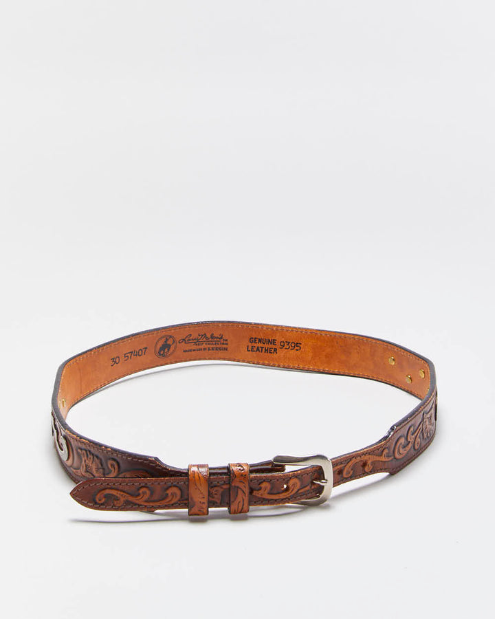 Vintage Larry Mahan Western Tooled Leather Belt - W27.5-W30.5
