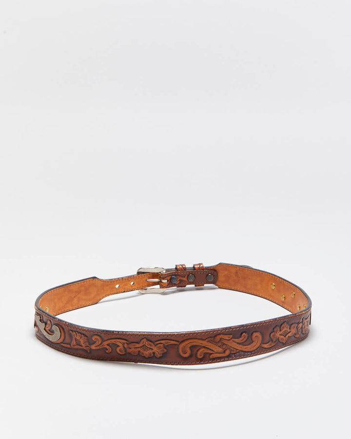 Vintage Larry Mahan Western Tooled Leather Belt - W27.5-W30.5