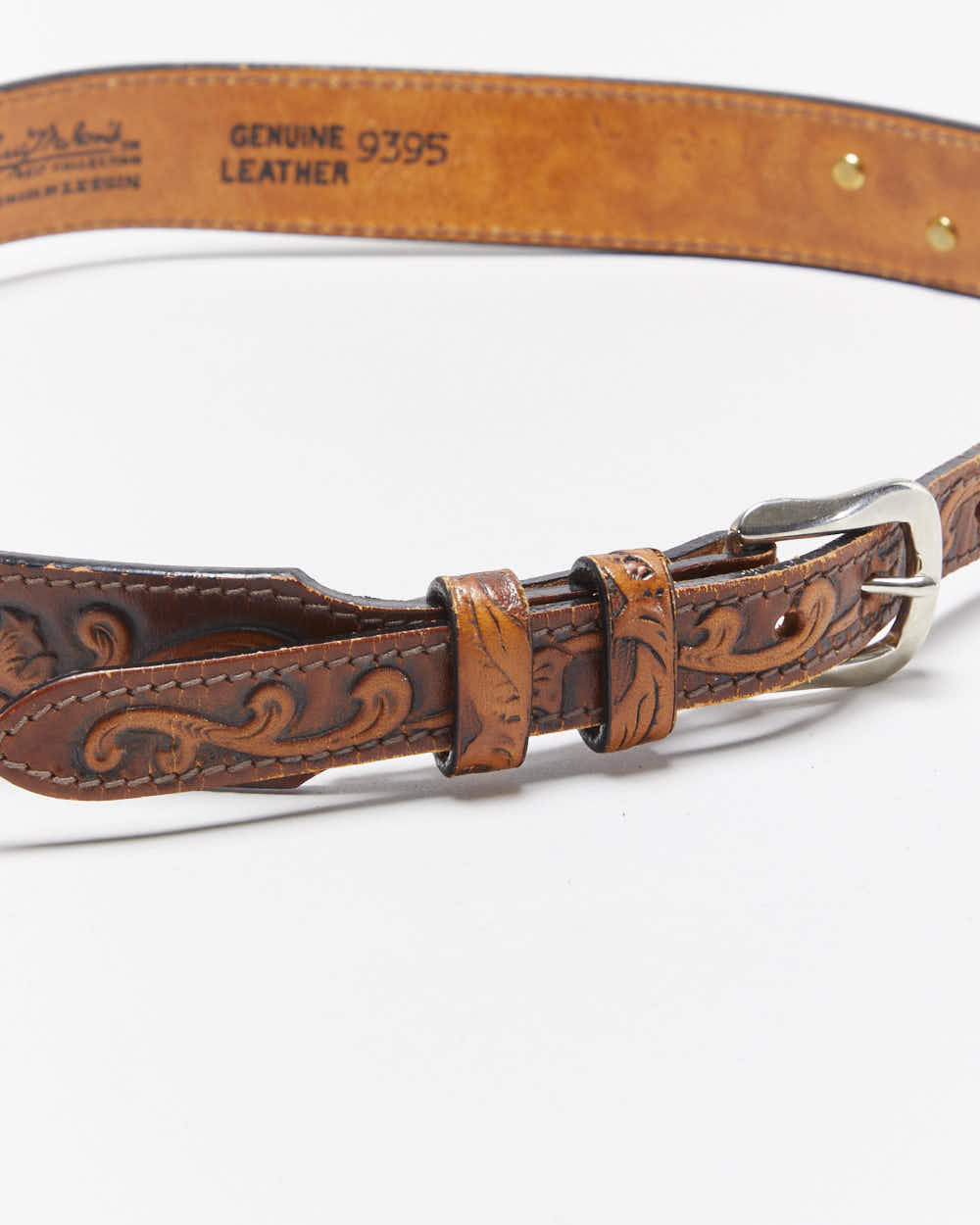 Vintage Larry Mahan Western Tooled Leather Belt - W27.5-W30.5
