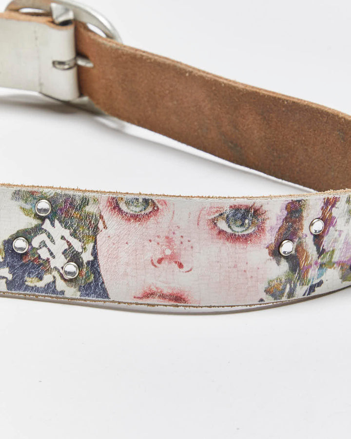 Vintage Y2k 2000s Warhead Jeans Rhinestone Studded Leather Belt - W32-W36