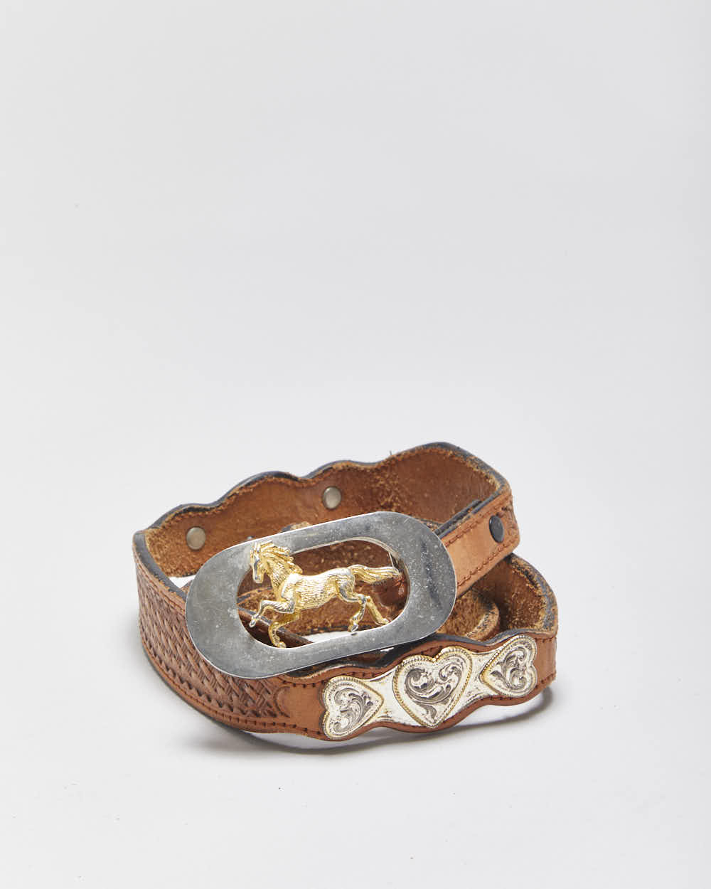 Vintage 1990s Western Tooled Leather Horse Buckle Belt - W27-W32