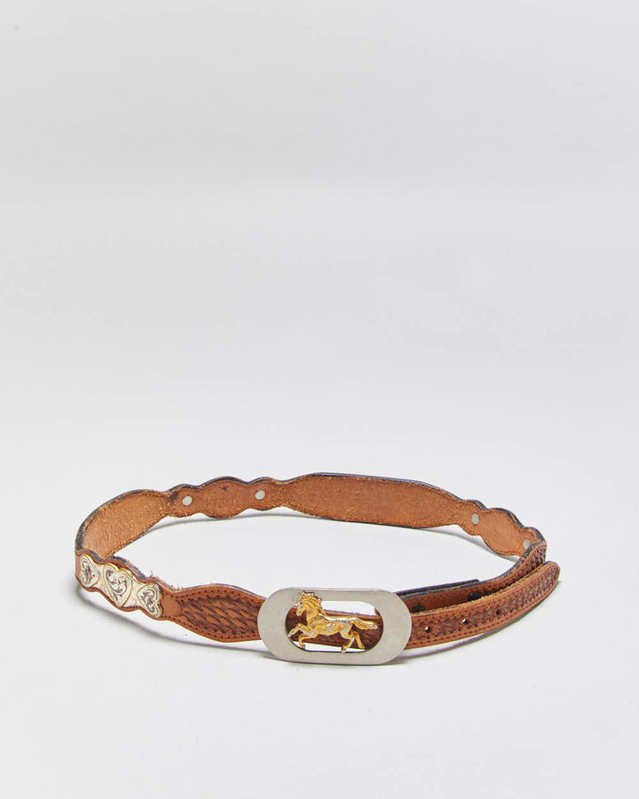 Vintage 1990s Western Tooled Leather Horse Buckle Belt - W27-W32
