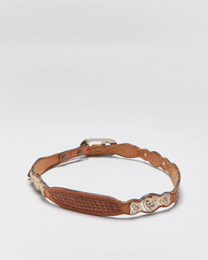 Vintage 1990s Western Tooled Leather Horse Buckle Belt - W27-W32