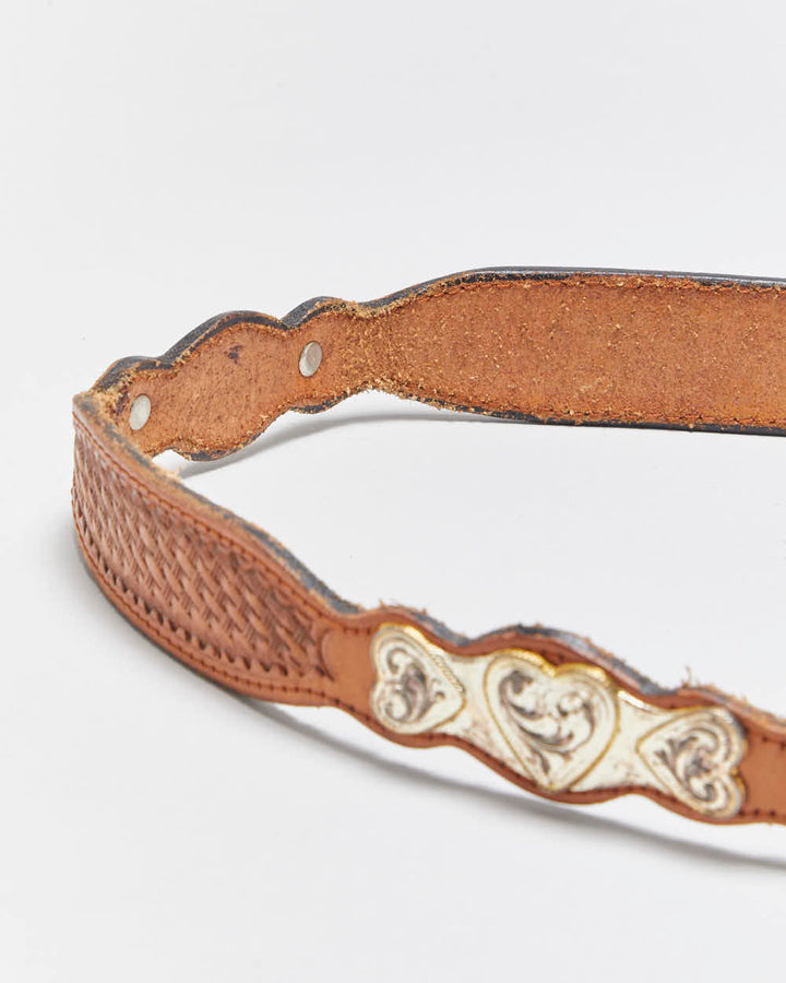 Vintage 1990s Western Tooled Leather Horse Buckle Belt - W27-W32