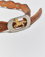 Vintage 1990s Western Tooled Leather Horse Buckle Belt - W27-W32