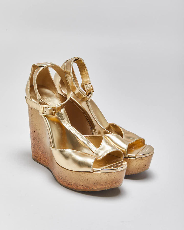 Vintage Jimmy Choo Gold Patent Wedges - UK5.5