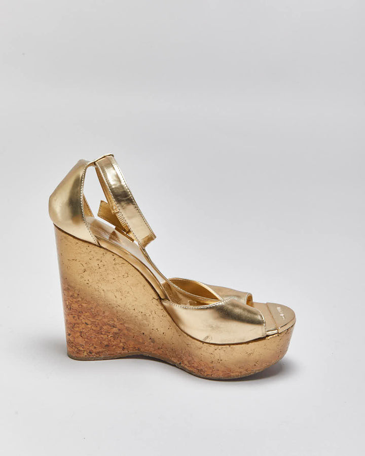 Vintage Jimmy Choo Gold Patent Wedges - UK5.5