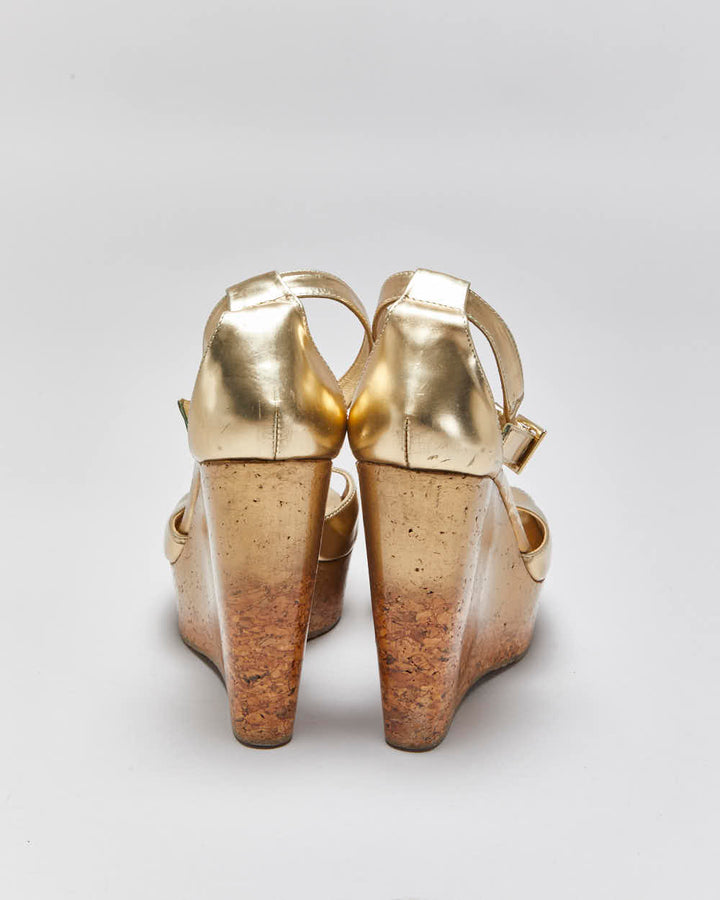 Vintage Jimmy Choo Gold Patent Wedges - UK5.5