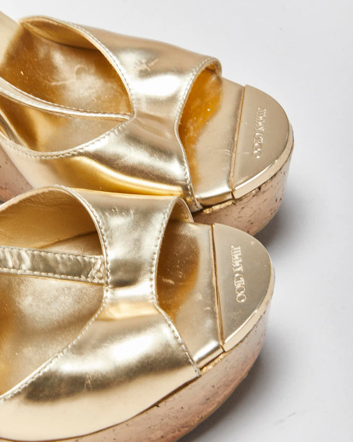 Vintage Jimmy Choo Gold Patent Wedges - UK5.5