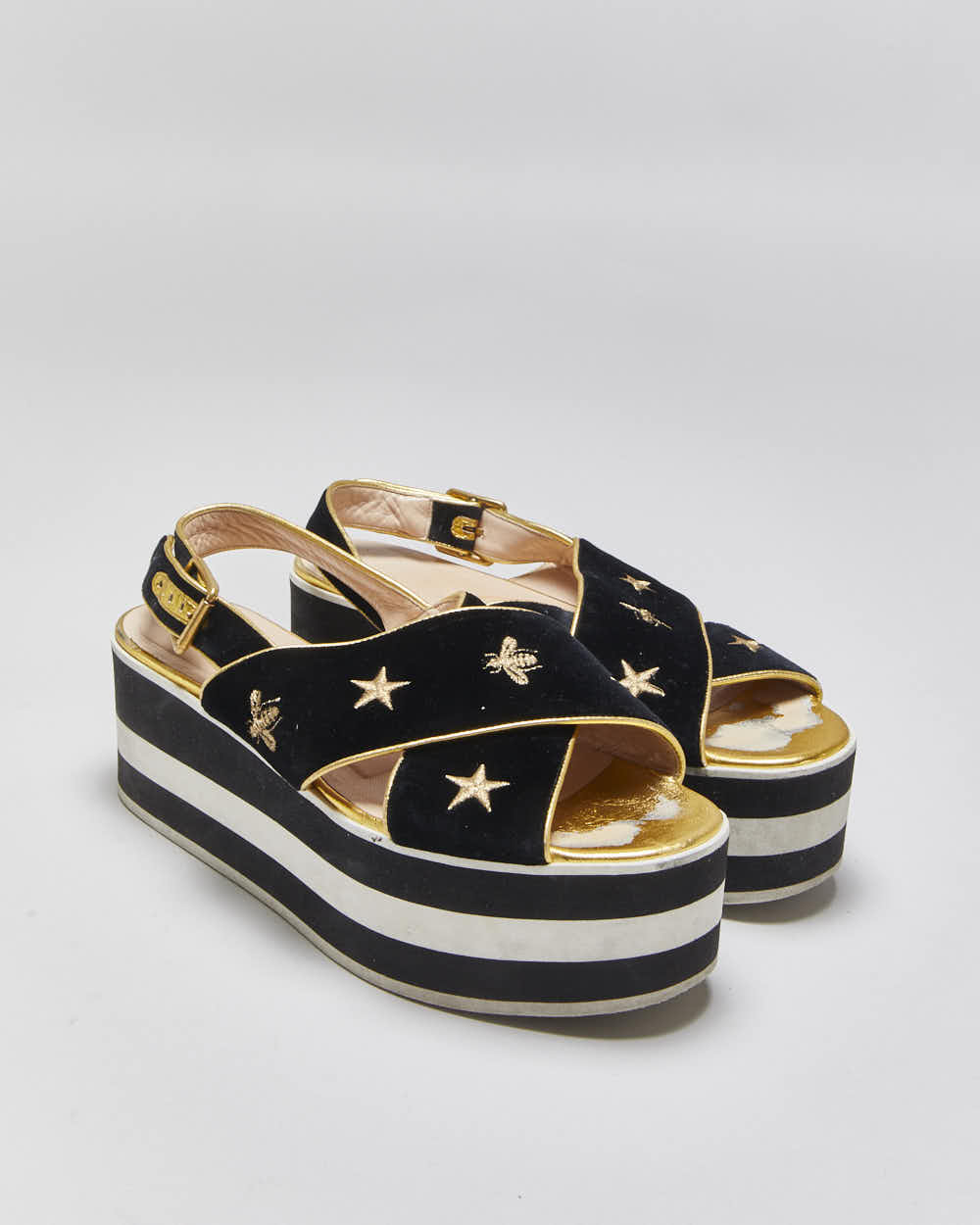 Vintage Gucci Peggy Bee &amp; Star Platform Sandals - UK5.5