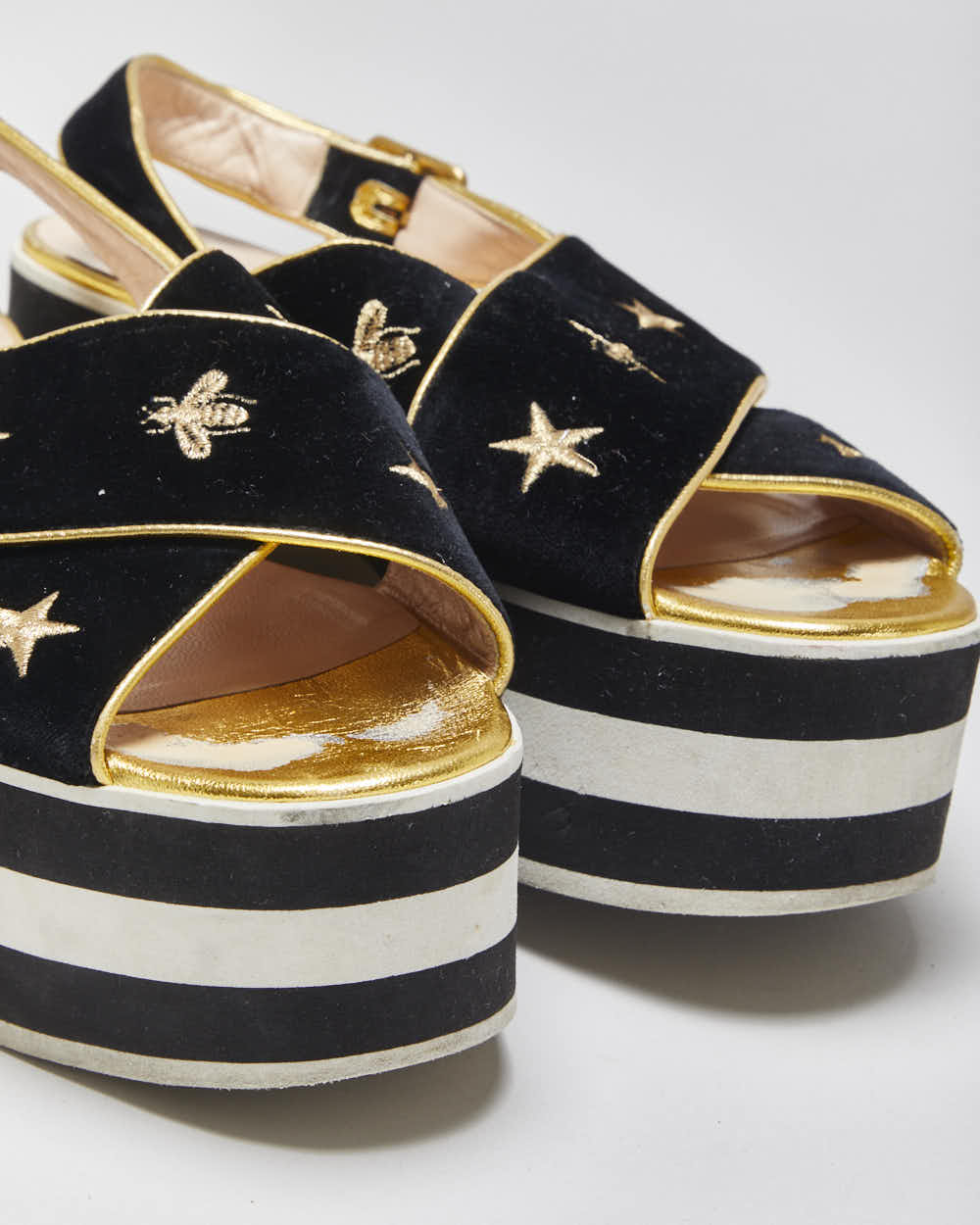 Vintage Gucci Peggy Bee &amp; Star Platform Sandals - UK5.5