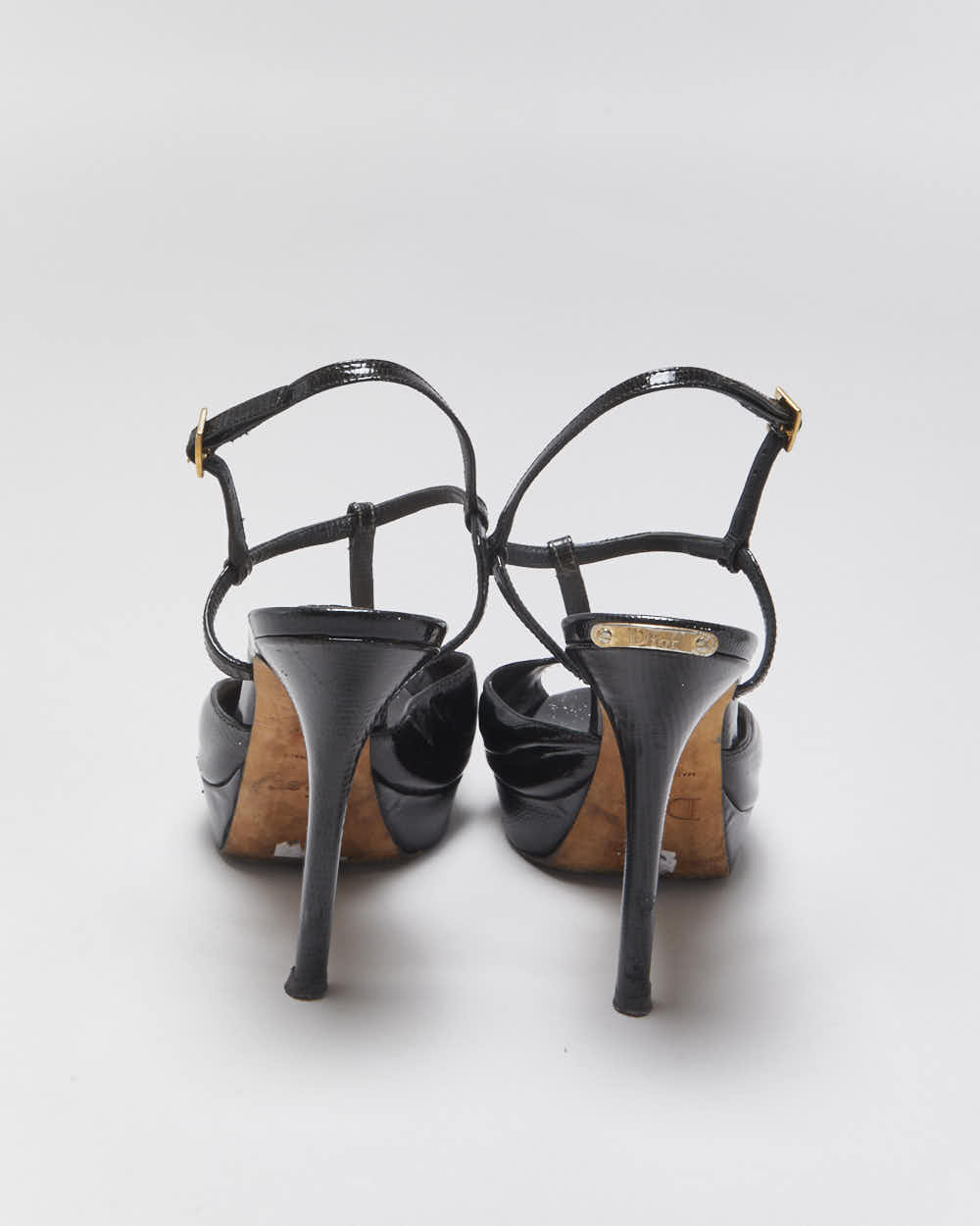 Vintage Christian Dior Snake Print Patent Leather T-strap Platform Heels - UK4
