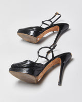 Vintage Christian Dior Snake Print Patent Leather T-strap Platform Heels - UK4