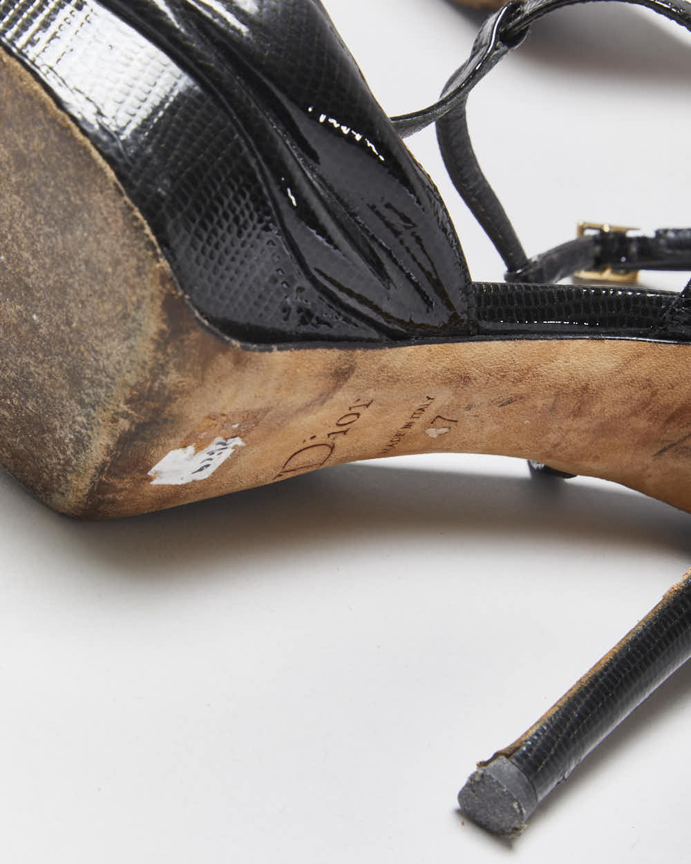 Vintage Christian Dior Snake Print Patent Leather T-strap Platform Heels - UK4
