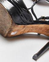 Vintage Christian Dior Snake Print Patent Leather T-strap Platform Heels - UK4