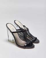 Vintage Prada Mesh Slip On Lucite Heeled Mules - UK3