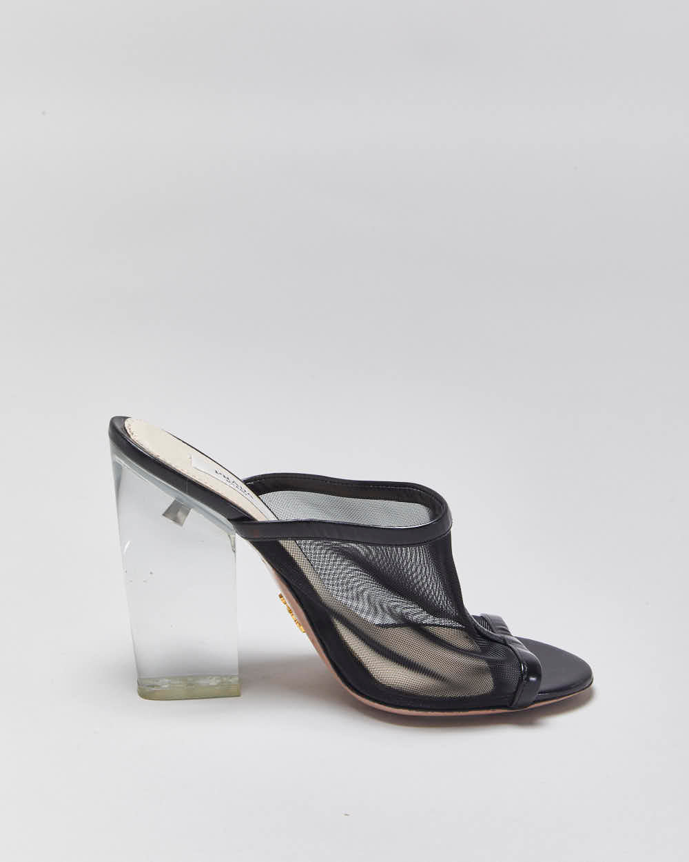 Vintage Prada Mesh Slip On Lucite Heeled Mules - UK3