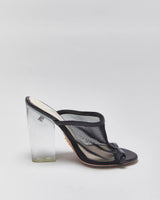 Vintage Prada Mesh Slip On Lucite Heeled Mules - UK3
