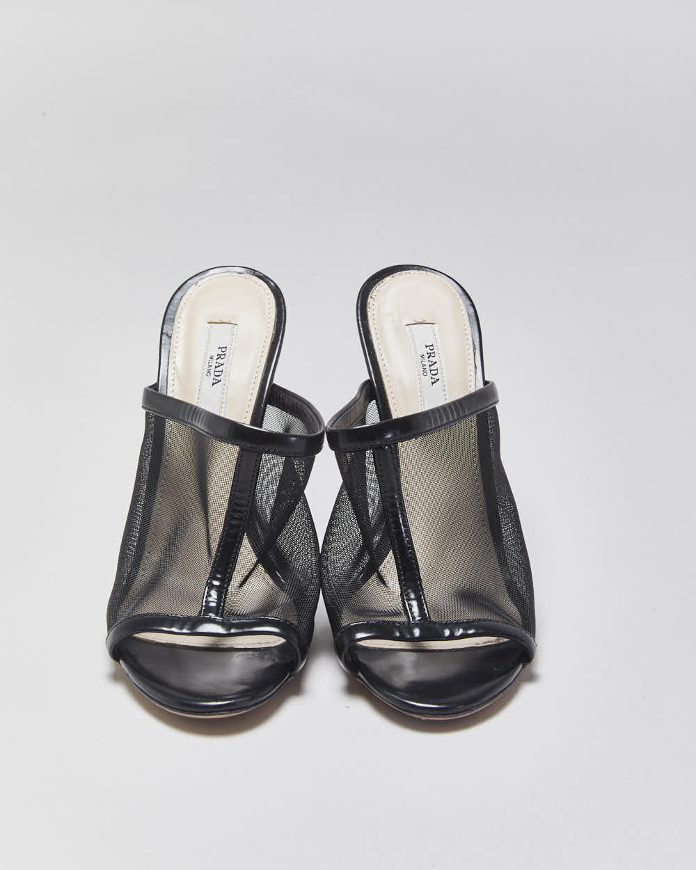 Vintage Prada Mesh Slip On Lucite Heeled Mules - UK3