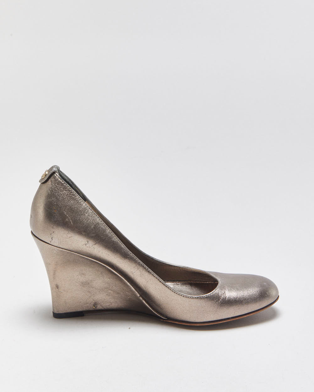 Vintage 2000s Gucci Bronze Metallic Wedge Heels - UK5