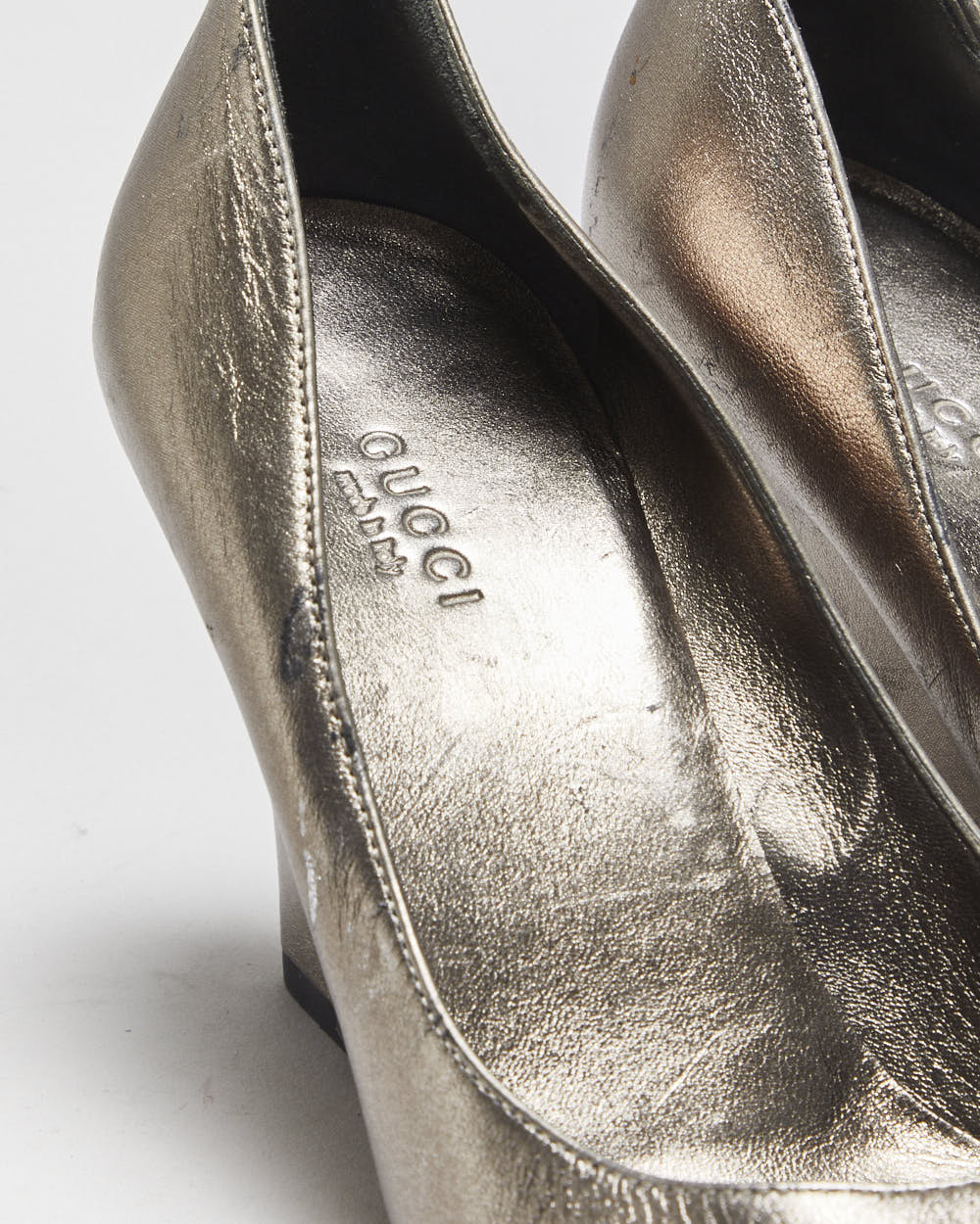 Vintage 2000s Gucci Bronze Metallic Wedge Heels - UK5