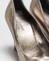 Vintage 2000s Gucci Bronze Metallic Wedge Heels - UK5