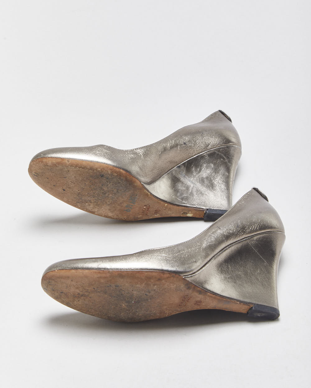 Vintage 2000s Gucci Bronze Metallic Wedge Heels - UK5