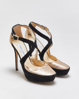 Jimmy Choo Tulip Glitter Suede Platform Heels - UK2.5