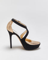 Jimmy Choo Tulip Glitter Suede Platform Heels - UK2.5
