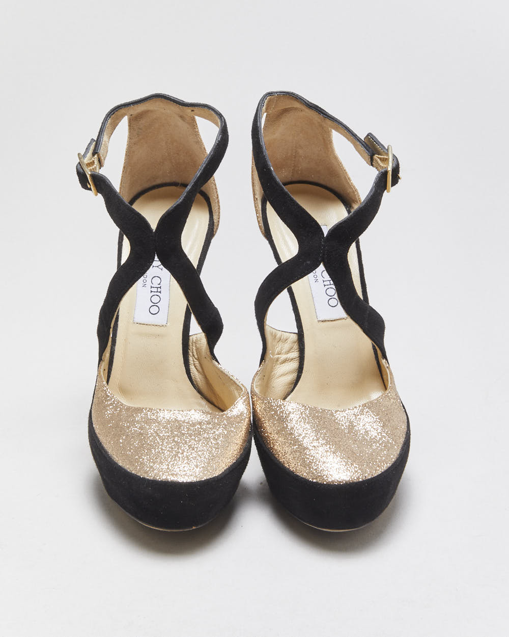 Jimmy Choo Tulip Glitter Suede Platform Heels - UK2.5