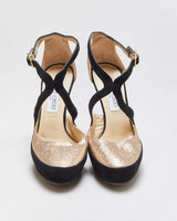 Jimmy Choo Tulip Glitter Suede Platform Heels - UK2.5