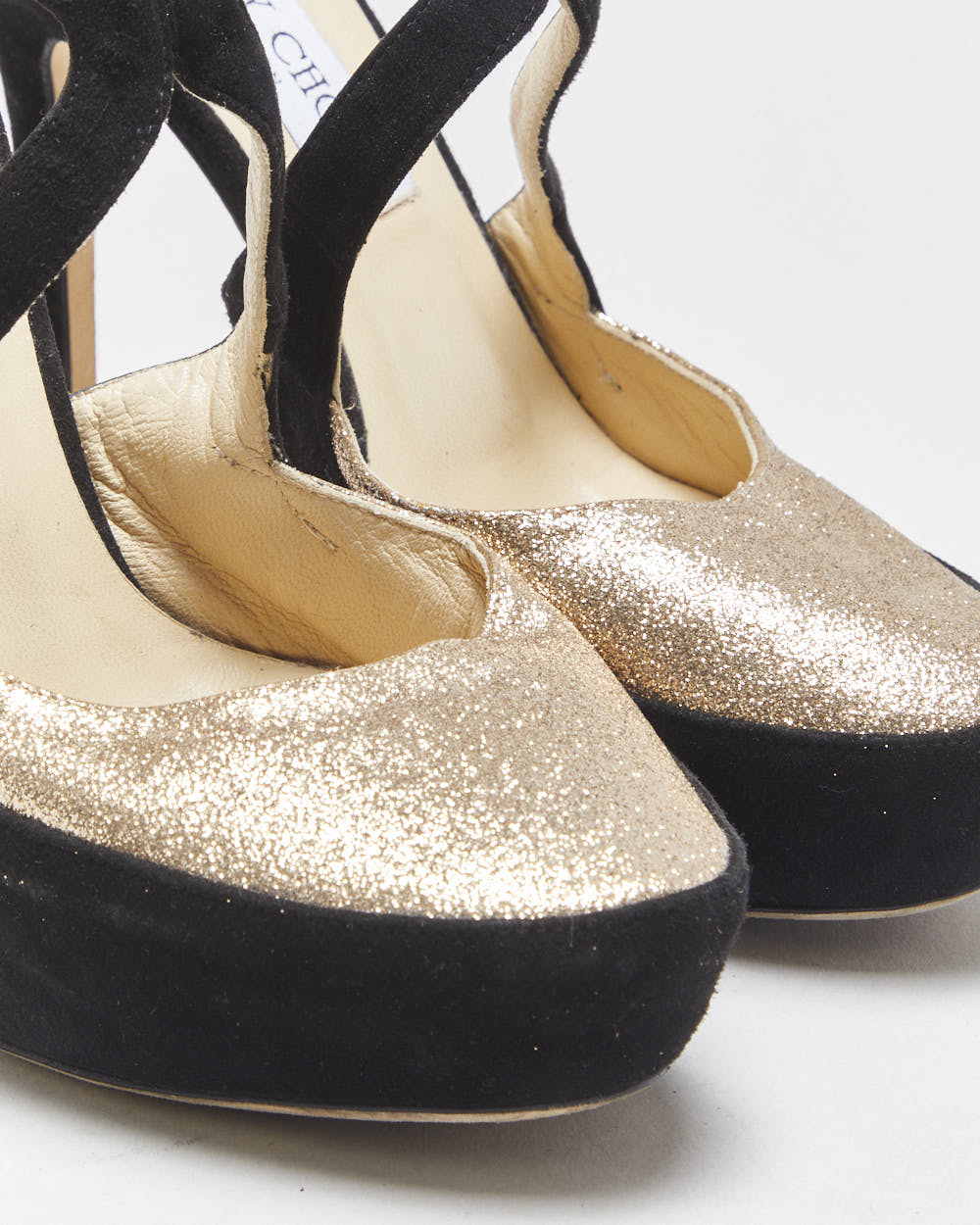 Jimmy Choo Tulip Glitter Suede Platform Heels - UK2.5