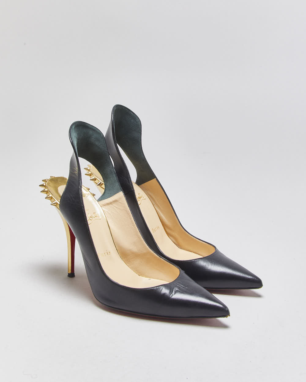 Christian Louboutin Survivita Spiked Leather Slingback 10 Pumps - UK8