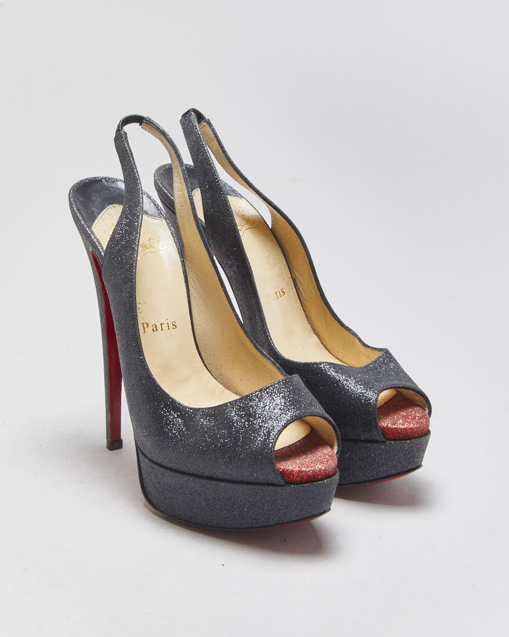 Christian Louboutin Lady Peep Slingback Glitter Platform heels - UK4