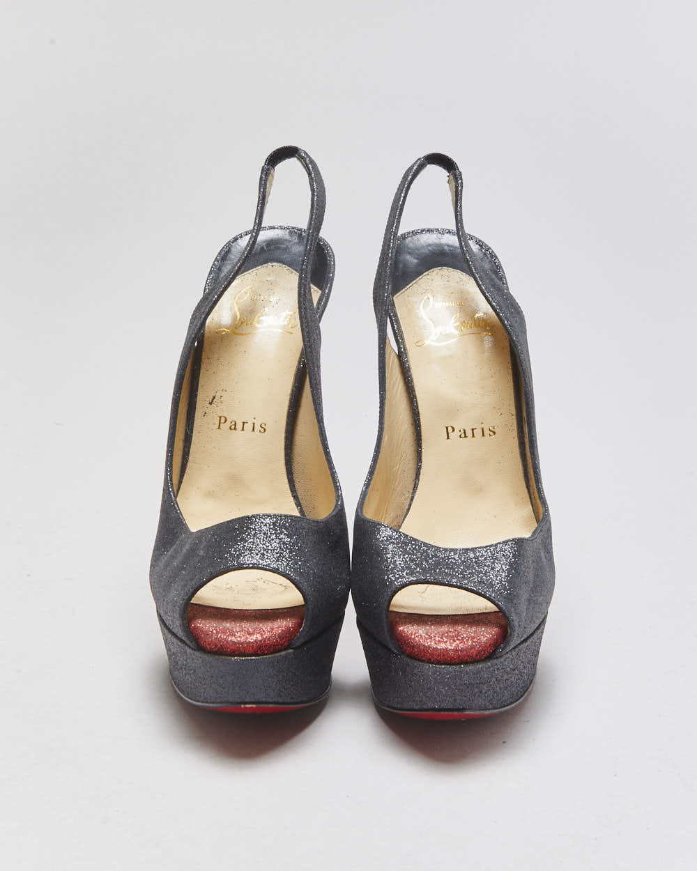 Christian Louboutin Lady Peep Slingback Glitter Platform heels - UK4