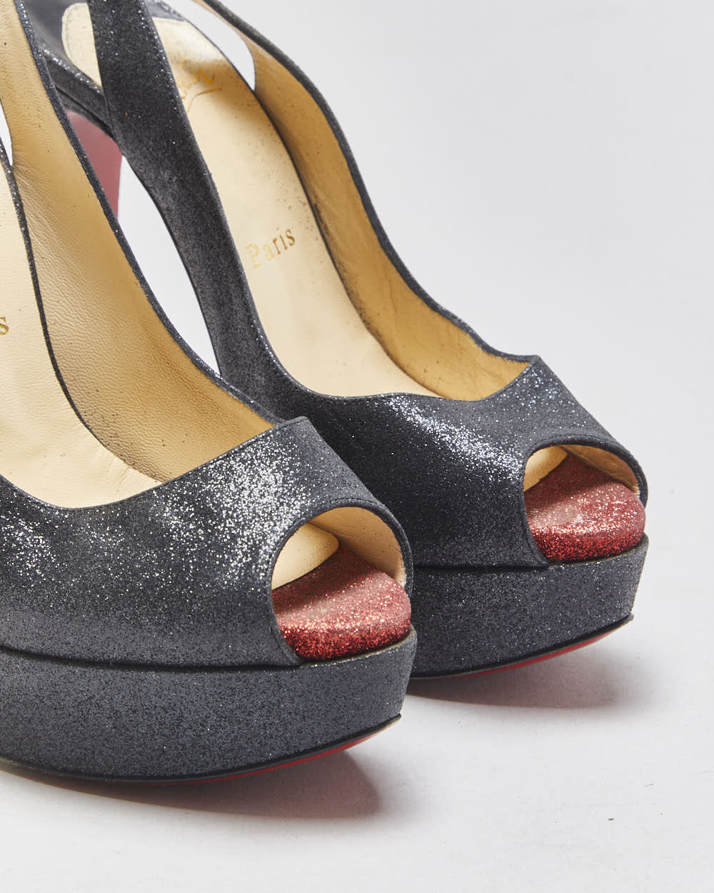 Christian Louboutin Lady Peep Slingback Glitter Platform heels - UK4