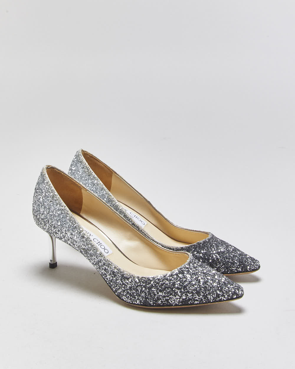 Jimmy Choo Romy 60 Dust Blue Glitter Heels - UK5