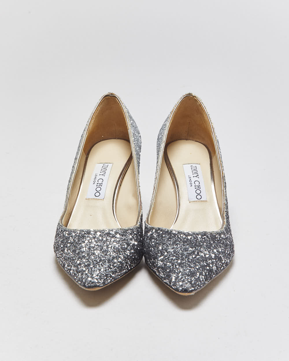 Jimmy Choo Romy 60 Dust Blue Glitter Heels - UK5
