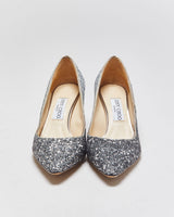 Jimmy Choo Romy 60 Dust Blue Glitter Heels - UK5