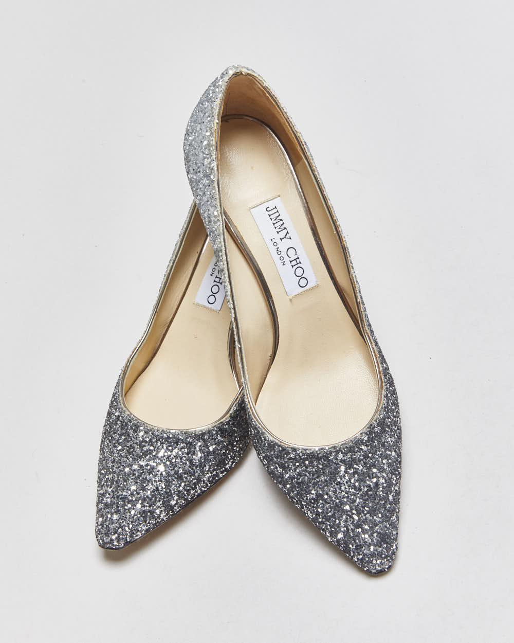 Jimmy Choo Romy 60 Dust Blue Glitter Heels - UK5