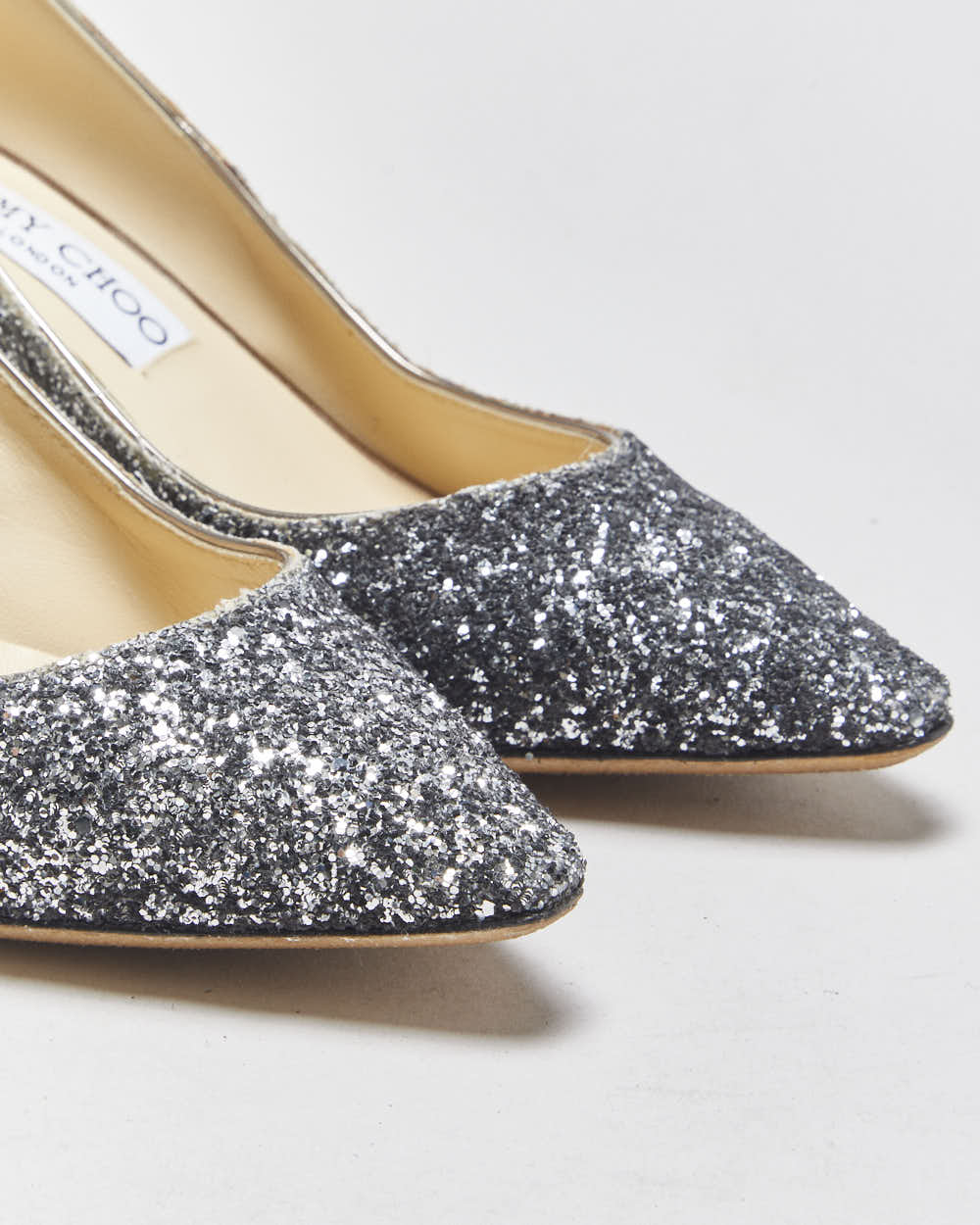 Jimmy Choo Romy 60 Dust Blue Glitter Heels - UK5