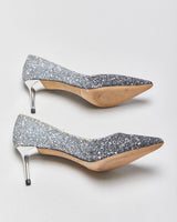 Jimmy Choo Romy 60 Dust Blue Glitter Heels - UK5