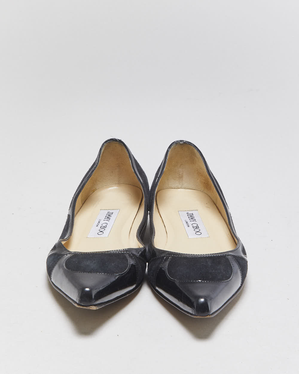 Jimmy Choo Patent &amp; Suede Pointed Ballet Flats - UK3
