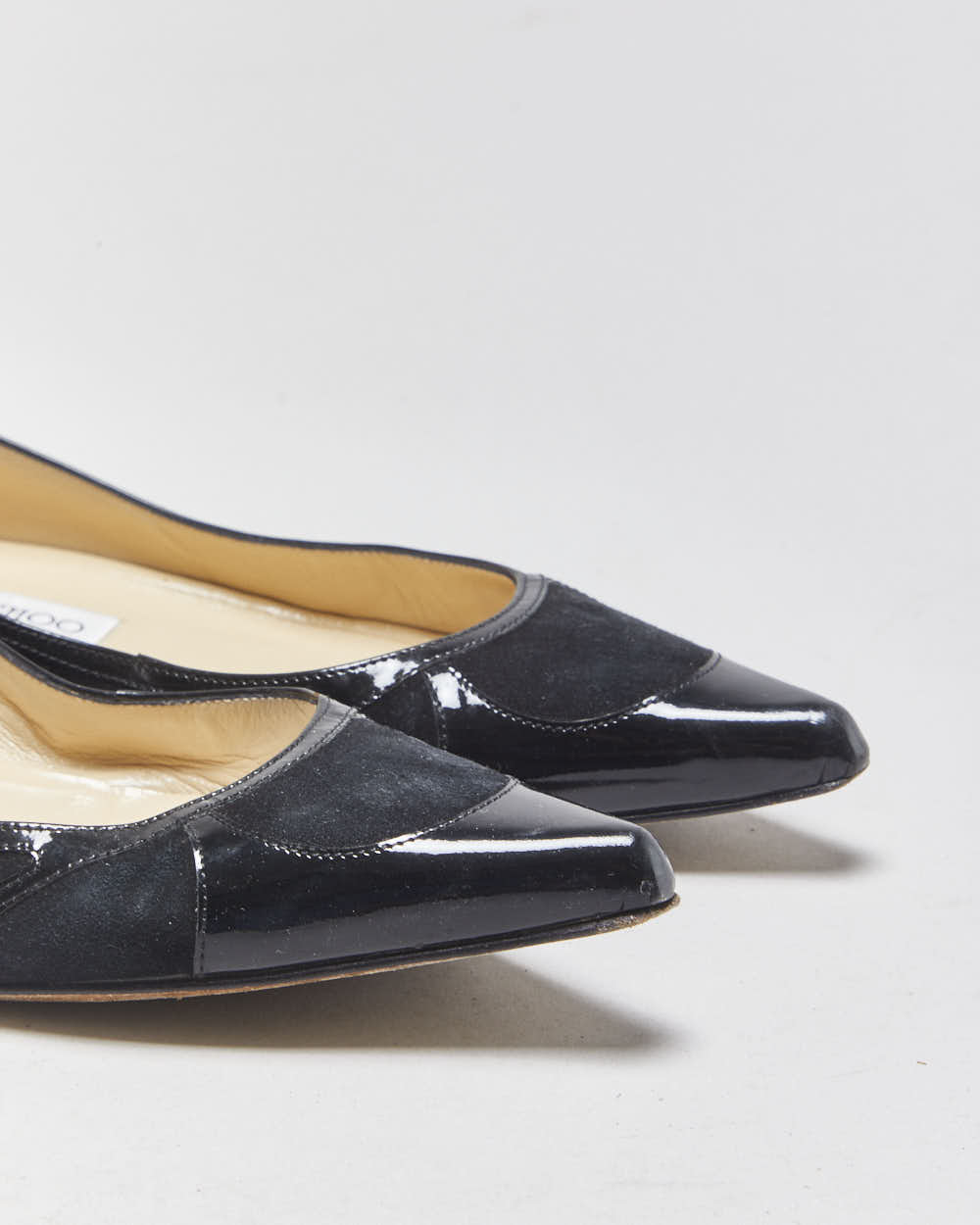 Jimmy Choo Patent &amp; Suede Pointed Ballet Flats - UK3