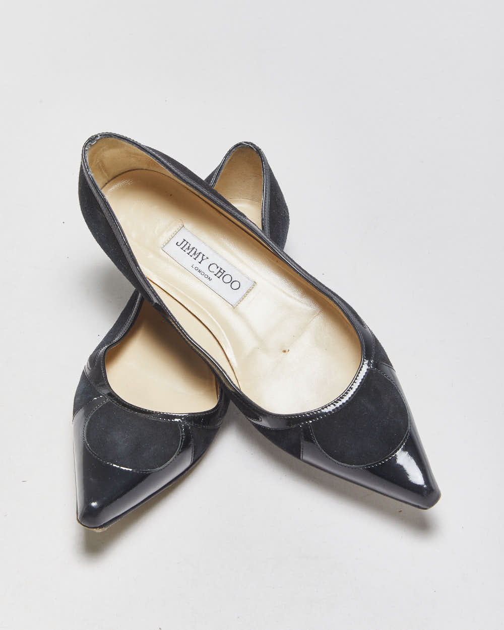 Jimmy Choo Patent &amp; Suede Pointed Ballet Flats - UK3