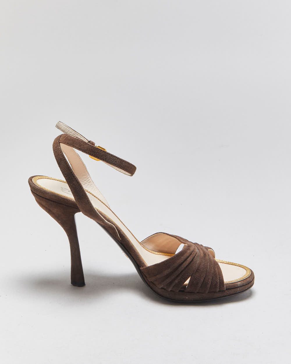 Vintage Prada Ruched Suede Sandal Heels - UK7.5