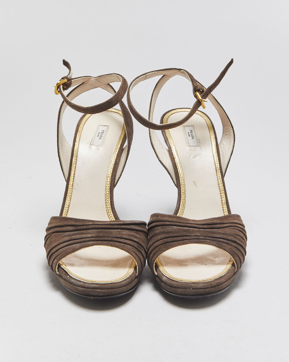 Vintage Prada Ruched Suede Sandal Heels - UK7.5