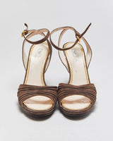 Vintage Prada Ruched Suede Sandal Heels - UK7.5