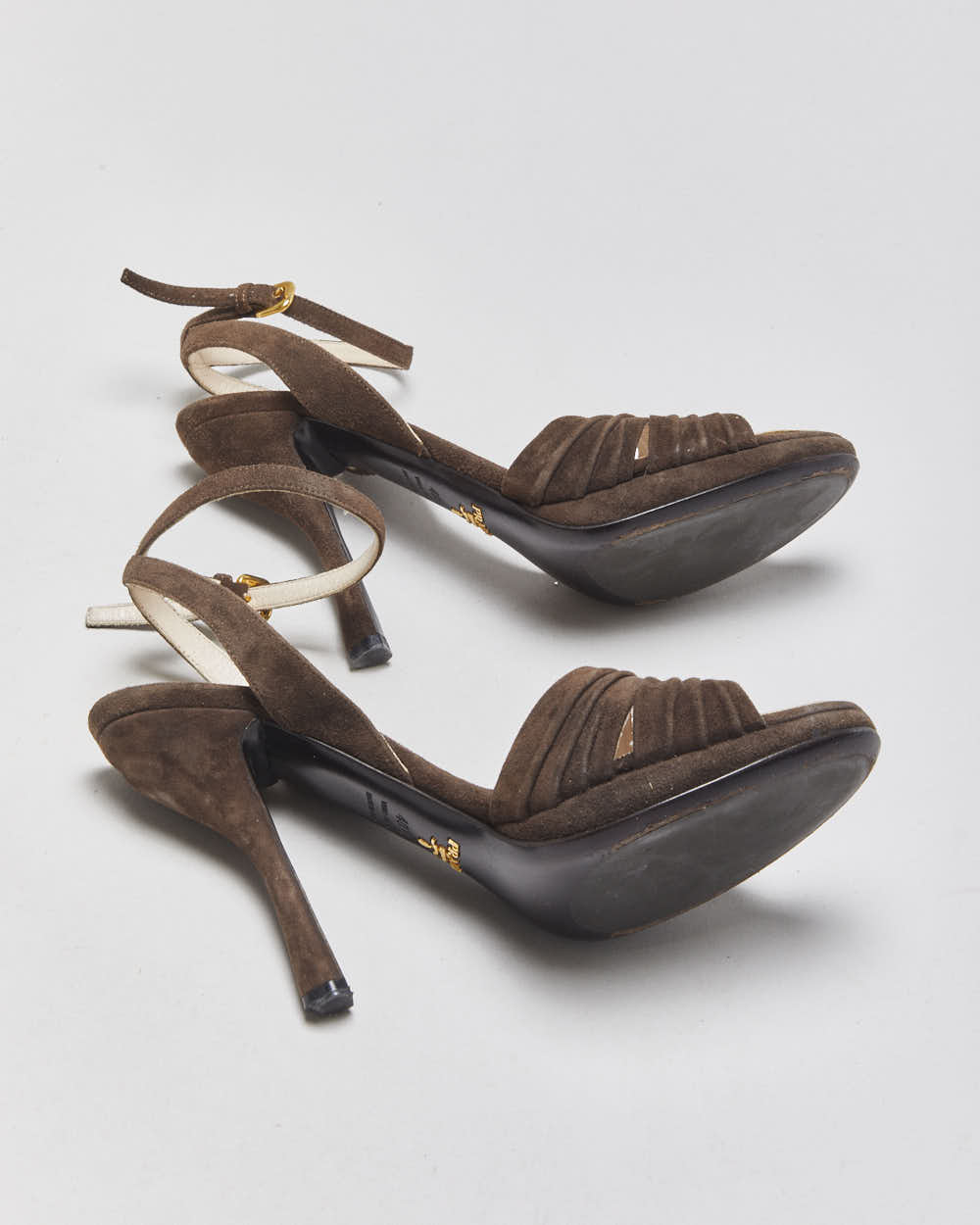 Vintage Prada Ruched Suede Sandal Heels - UK7.5