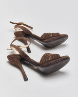 Vintage Prada Ruched Suede Sandal Heels - UK7.5